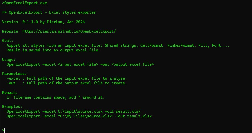 Execute OpenExcelExport in a cmd