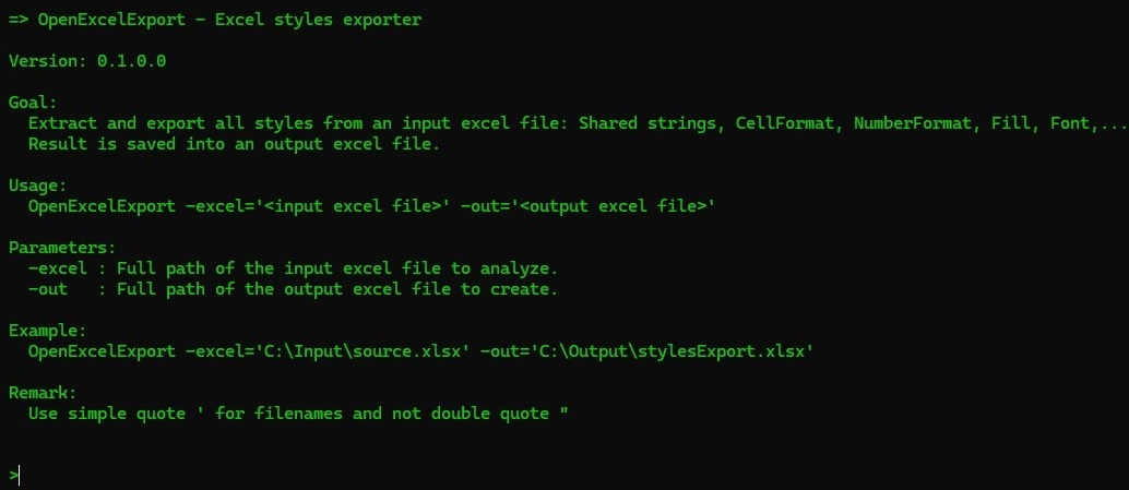 Execute OpenExcelExport in a cmd